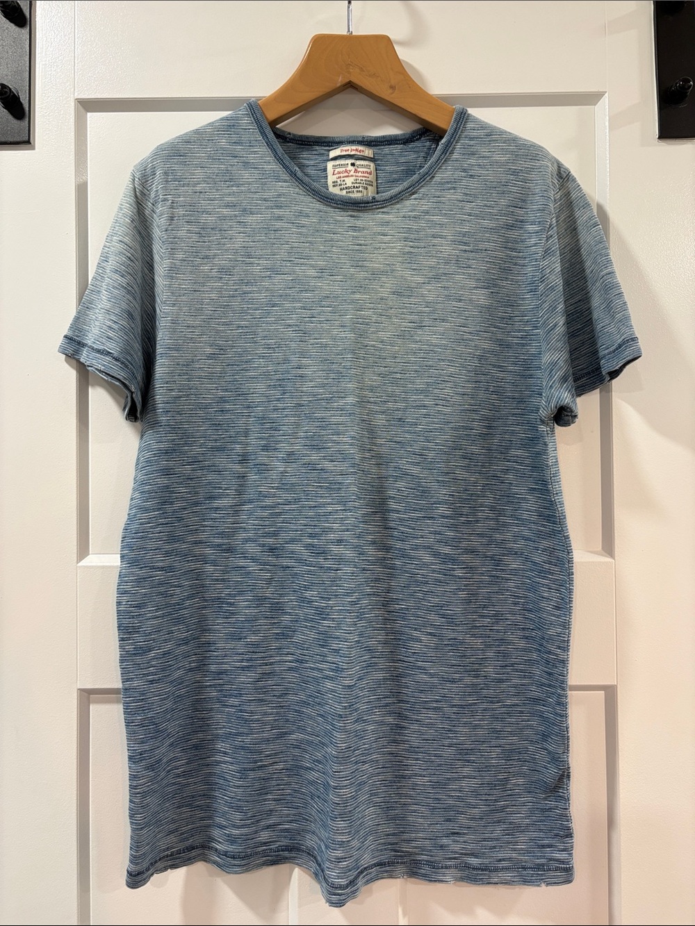 Lucky Brand Men's Heathered Blue Stripe Short Sleeve Crewneck T-Shirt Size M
